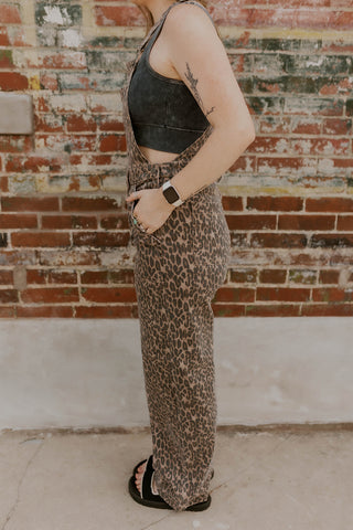 Leopard Baggy Cargo Overalls- Hidden