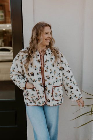 Floral Print Sherpa Jacket