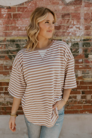 Latte Lovin Striped Top- Taupe