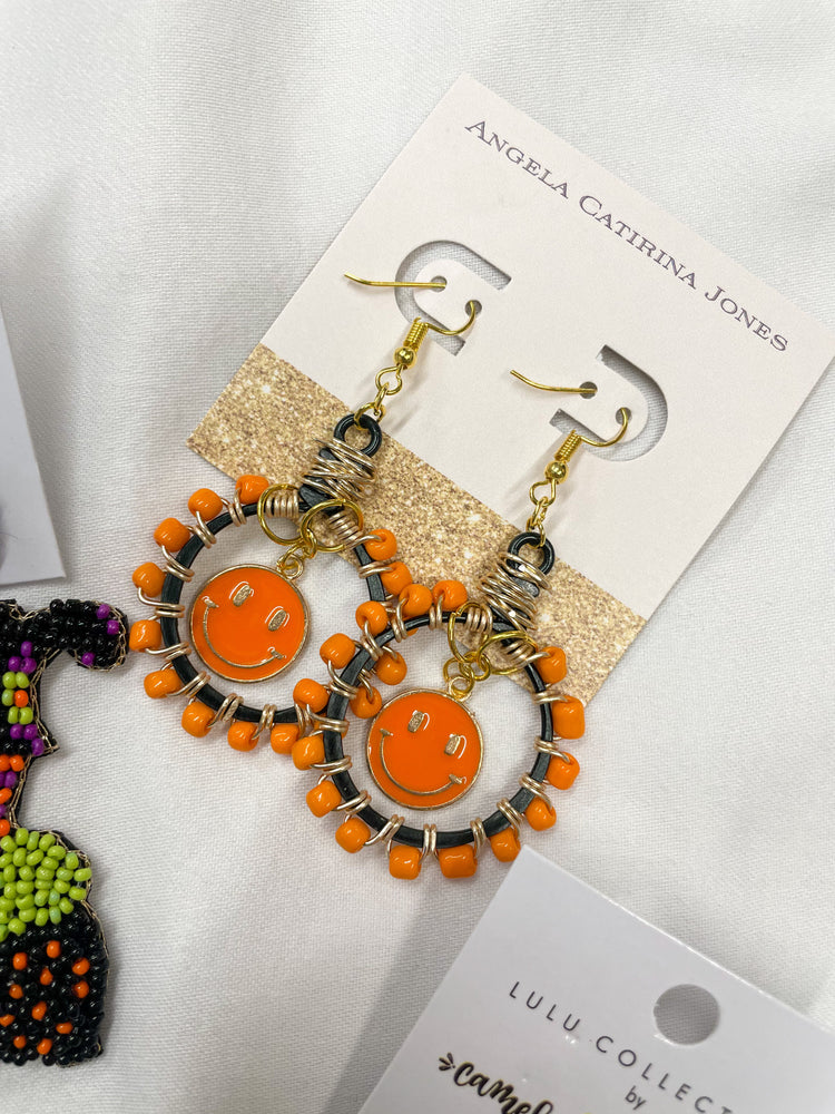 Smiley Dangle Earrings- Orange