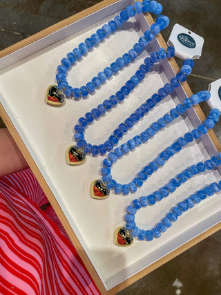 For The Love Beaded Necklace- Peri Blue