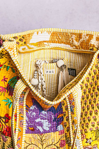 Quilted Striped Binding Roomy Fit Yellow Tote Bag