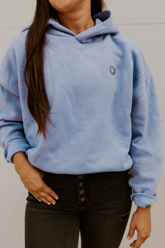 Embroidered Smiley Hoodie- Peri