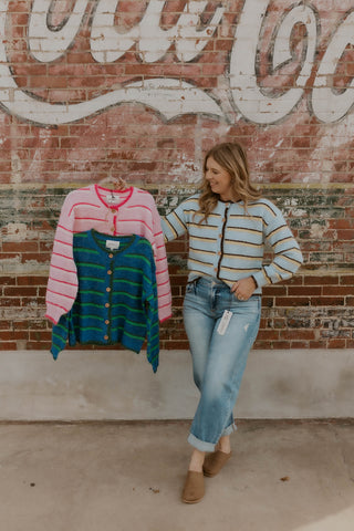 All Around Striped Sweater- Powder Blue