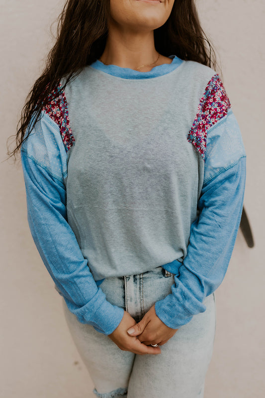 Patch Sleeve Top- Blue