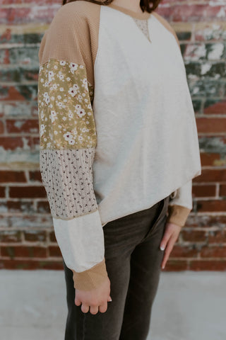 Patchwork Sleeve Mineral Wash Top