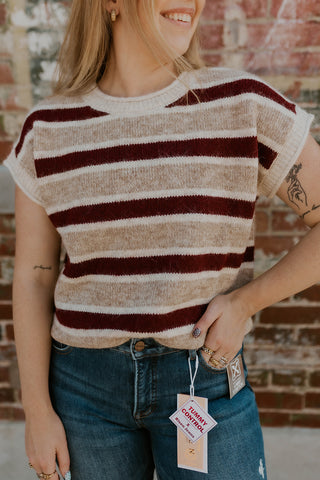 Cranberry Cream Striped Sweater Vest