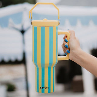 Yellow and Aqua Striped 38 Oz Cabana Jug Tumbler