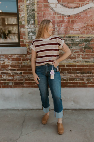 Cranberry Cream Striped Sweater Vest