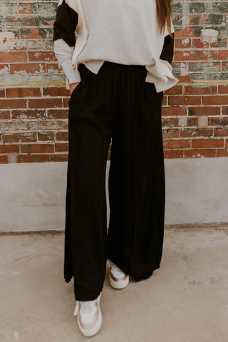 Raw Edge Wide Leg Black Pants