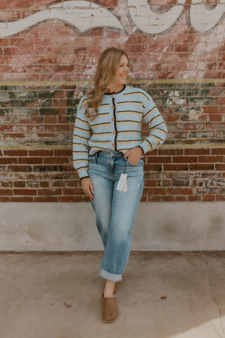 All Around Striped Sweater- Powder Blue