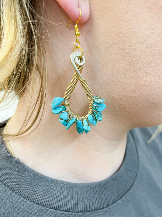 Turquoise Teardrop Earrings- Gold