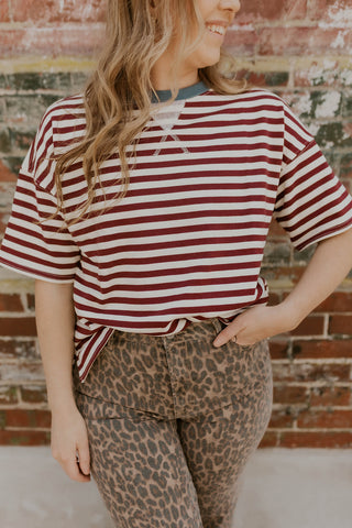 Crazed Stripe Top- Burgundy