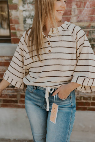 Here For It Henley Top- Ivory