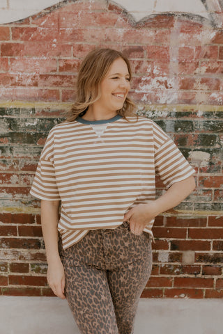 Crazed Stripe Top- Taupe
