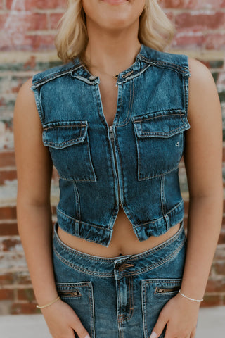 Denim Dreamer Zip Up Vest- Hidden