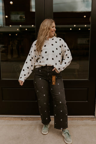 Perfectly Polka Button Up Sweater- Cream