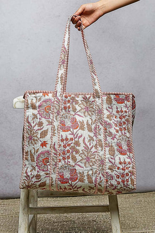 Quilted Tote Bag- Ivory