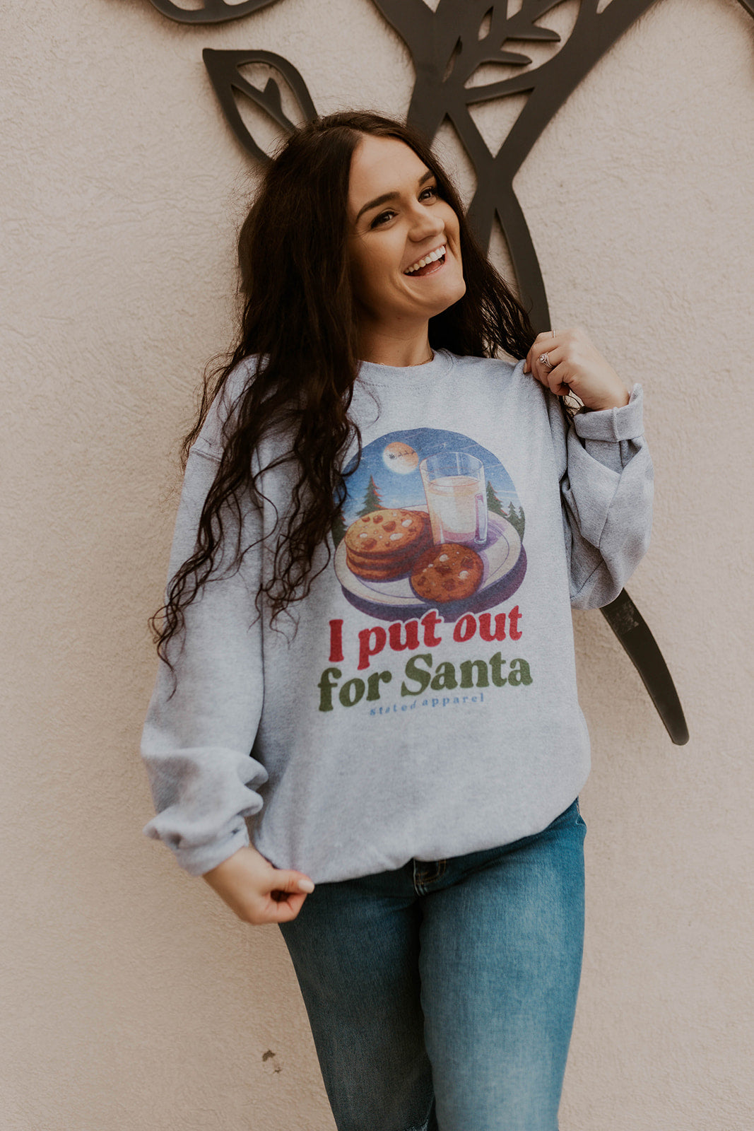Christmas Sweatshirt that says "I put out for Santa" with Milk & Cookies