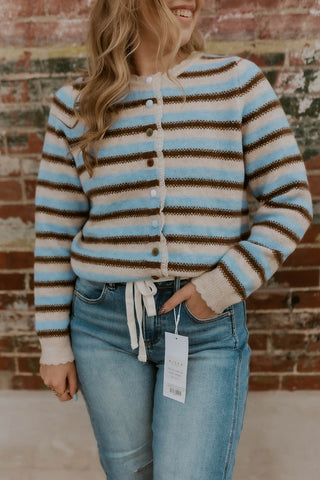 Happy Striped Button Up Sweater