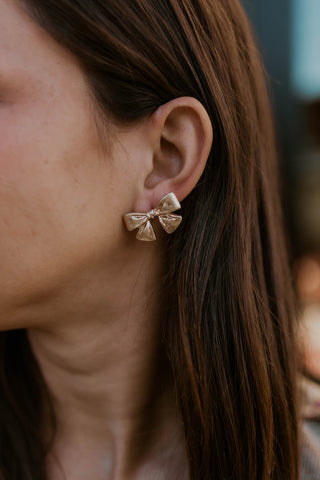 Gold Bow Stamped Earrings