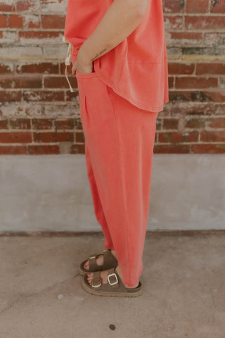 Short Sleeve Mineral Wash Set- Red