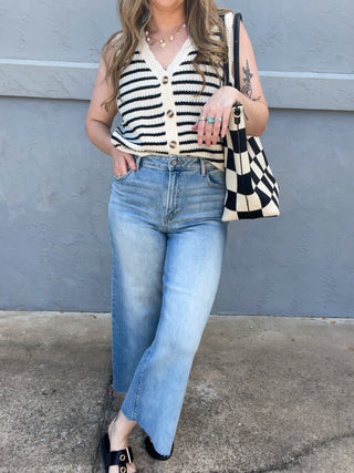 Nori High Rise Cropped Wide Leg Jeans- Hidden