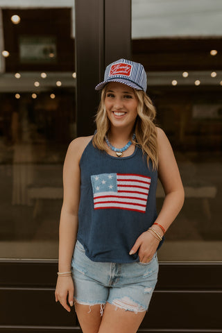 Flag Sweater Tank- Navy