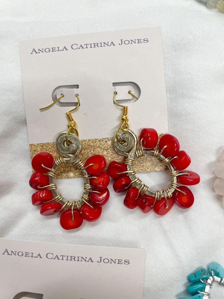 Bamboo Coral Oval Earrings- Gold