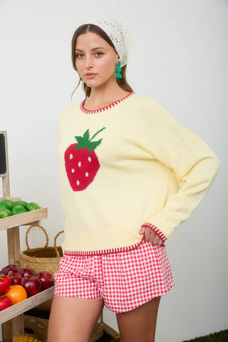 Strawberry Contrast Stitch Sweater
