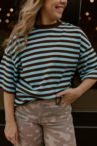 Cozy Lane Striped Top- Blue Brown