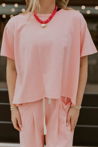 Short Sleeve Mineral Wash Set- Bubble Pink