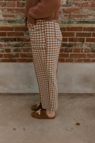 Check Mate Brushed Knit Pants- Mocha