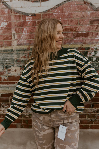 Stripe Right Mock Neck Sweatshirt- Hunter Green