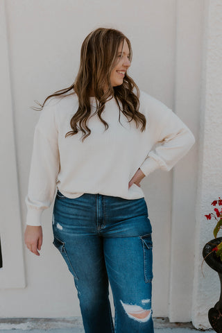 Long Sleeve Sweater Knit Top- Oatmeal