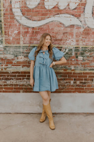 Denim Lover Tie Front Dress