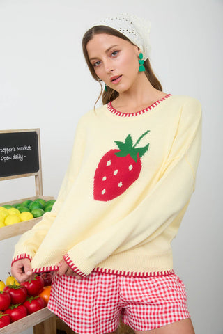 Strawberry Contrast Stitch Sweater