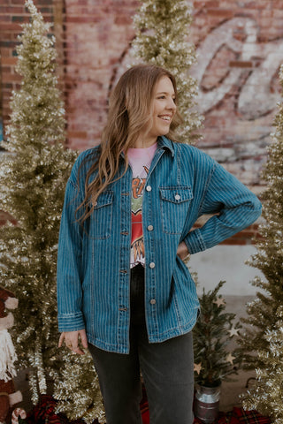 Vintage Pinstripe Denim Jacket- Risen