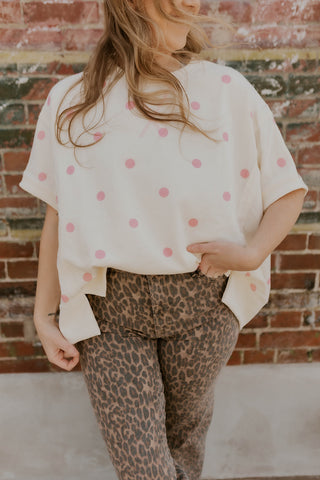 Polka Dot Oversized Top- Pink