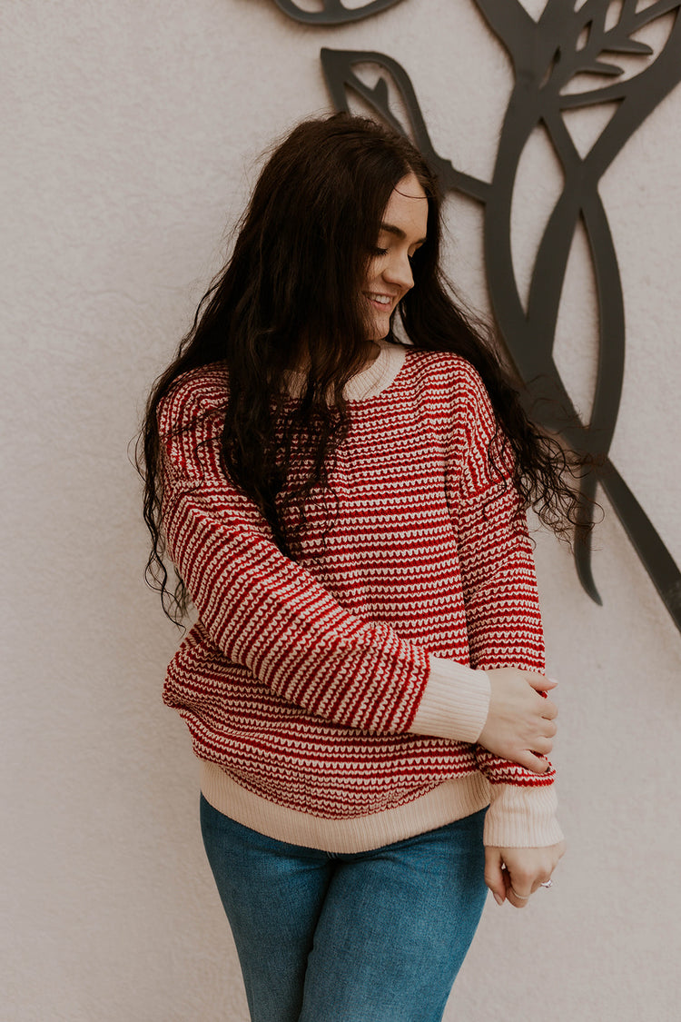 Such a fun sweater that is PERFECT for the holidays! Great slightly oversized fit with a beautiful patterned knit.