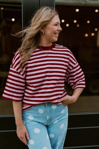 Cozy Lane Striped Top- Wine