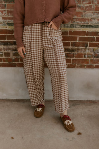 Check Mate Brushed Knit Pants- Mocha