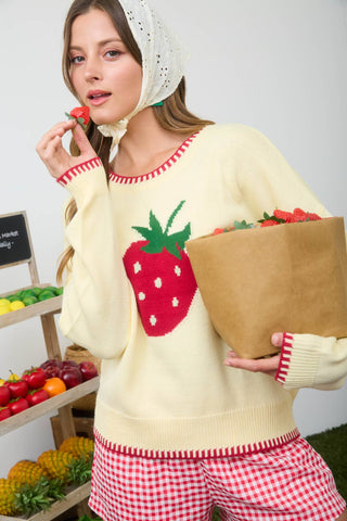 Strawberry Contrast Stitch Sweater