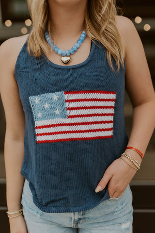 Flag Sweater Tank- Navy