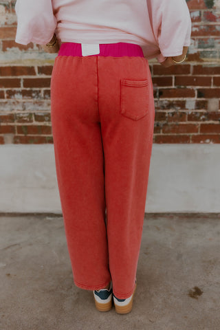 Contrast Band Washed Terry Pants