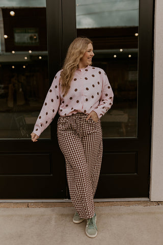 Perfectly Polka Button Up Sweater- Light Pink