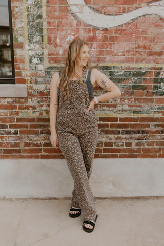 Leopard Baggy Cargo Overalls- Hidden