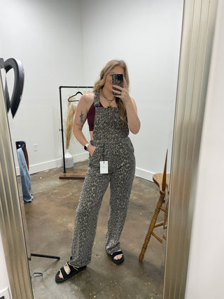 Leopard Baggy Cargo Overalls- Hidden