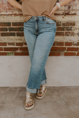 Ella Mid Rise Cuffed Straight Leg Jeans- Hidden