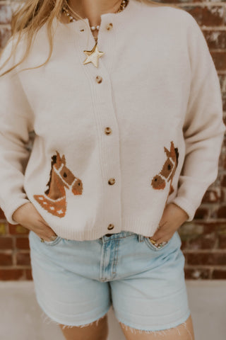 Horse Jacquard Button Down Sweater